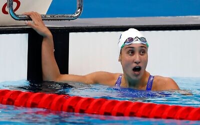 Israeli swimmer Andi Murez competes at the Tokyo 2020 Olympics on July 28, 2021. (Simona Castrovillari/Israel Olympic Committee)