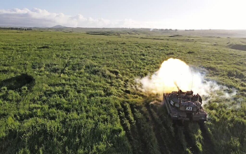 An IDF tank trains for a war against Hezbollah in northern Israel in an undated photograph. (Israel Defense Forces)
