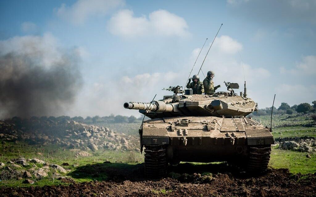 An IDF tank trains for a war against Hezbollah in northern Israel in an undated photograph. (Israel Defense Forces)