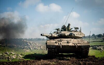 An IDF tank trains for a war against Hezbollah in northern Israel in an undated photograph. (Israel Defense Forces)