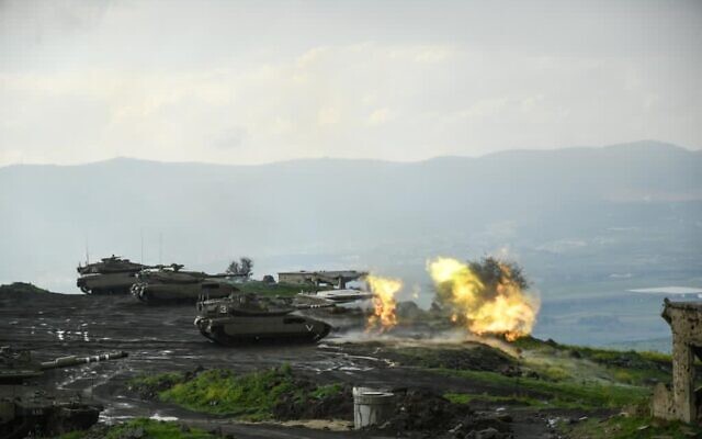 An IDF tanks train for a war against Hezbollah in northern Israel in an undated photograph. (Israel Defense Forces) An IDF tanks train for a war against Hezbollah in northern Israel in an undated photograph. (Israel Defense Forces)