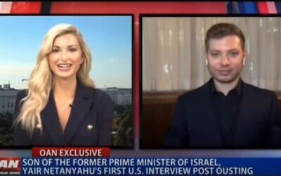 Screen capture from video of Yair Netanyahu during an interview with the One America News Network on July 2, 2021. (YouTube)