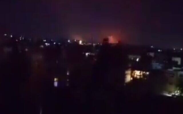 Explosions seen near the northern Syrian city of Aleppo on July 19, 2021 following a reported Israeli airstrike (Screencapture/Twitter) Explosions seen near the northern Syrian city of Aleppo on July 19, 2021 following a reported Israeli airstrike (Screencapture/Twitter)