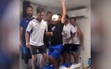 Israel's Olympic baseball team jump on a bed in the Tokyo's Olympic Village, in a video released on TikTok. (Video screenshot)