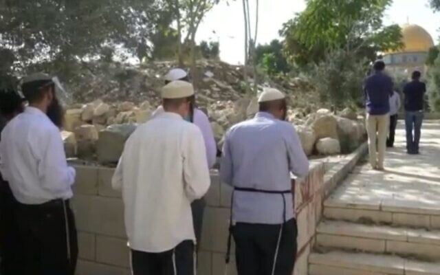 Jewish prayer on the Temple Mount, as reported by Channel 12 news, on July 17, 2021. (Channel 12 screenshot) Jewish prayer on the Temple Mount, as reported by Channel 12 news, on July 17, 2021. (Channel 12 screenshot)