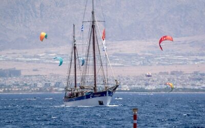 The Fleur de Passion sails out of Eilat en route to Sudan, on July 20, 2021. (Marcos Schonholz)