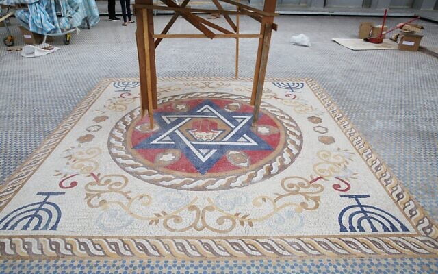 A mosaic floor in the rooftop plaze of Taiwan's new Jewish community center, currently under construction. (Glenn Leibowitz)