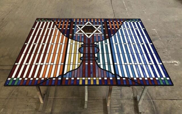 A glass mural in Taiwan's new Jewish community center, currently under construction. (Glenn Leibowitz)