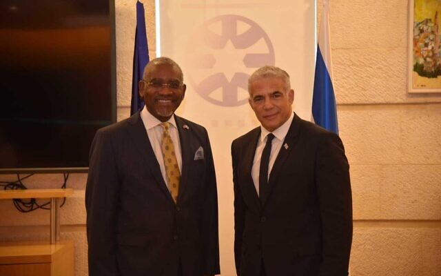 Foreign Minister Yair Lapid (R) and Gregory W. Meeks, Chair of the US House Foreign Affairs Committee, at the Foreign Ministry in Jerusalem, June 7, 2021 (Foreign Ministry) Foreign Minister Yair Lapid (R) and Gregory W. Meeks, Chair of the US House Foreign Affairs Committee, at the Foreign Ministry in Jerusalem, June 7, 2021 (Foreign Ministry)