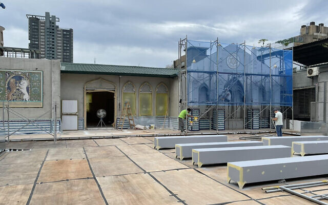 The rooftop plaza in Taiwan's new Jewish community center, currently under construction. (Glenn Leibowitz)