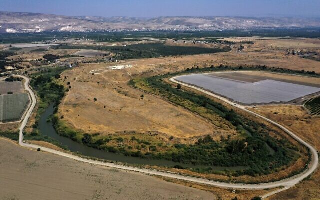 An aerial picture taken on July 15, 2021, shows a section of the Jordan River flowing along the border with Jordan (background), south of the Sea of Galilee, one of the main water sources in Israel. (MENAHEM KAHANA / AFP) An aerial picture taken on July 15, 2021, shows a section of the Jordan River flowing along the border with Jordan (background), south of the Sea of Galilee, one of the main water sources in Israel. (MENAHEM KAHANA / AFP)