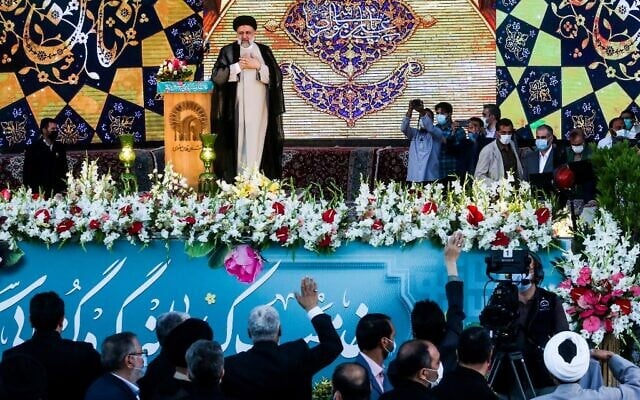 In this file photo taken on June 22, 2021 Iran's President-elect Ebrahim Raisi delivers speech at the Imam Reza shrine in the city of Mashhad in northeastern Iran. (Mohsen Esmaeilzadeh / ISNA NEWS AGENCY / AFP) In this file photo taken on June 22, 2021 Iran's President-elect Ebrahim Raisi delivers speech at the Imam Reza shrine in the city of Mashhad in northeastern Iran. (Mohsen Esmaeilzadeh / ISNA NEWS AGENCY / AFP)