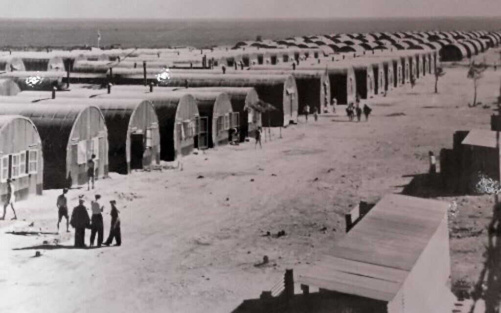 A picture shows an old photograph of a British detention camp in Cyprus displayed at the Jewish Museum of Cyprus in the port city of Larnaca on July 26, 2021. (AFP)