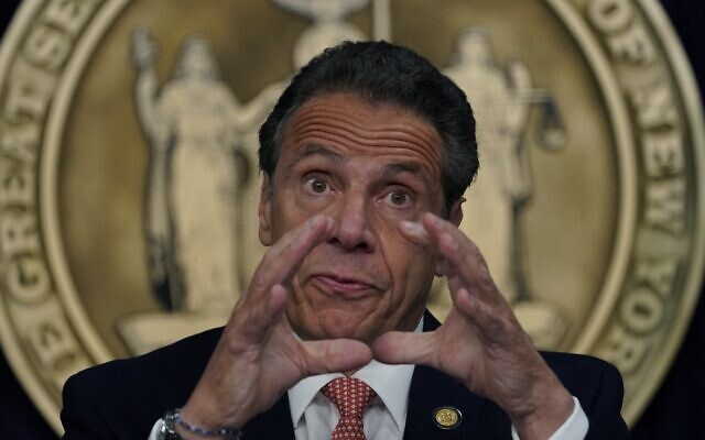 New York Governor Andrew Cuomo holds a news conference in New York on May, 3, 2021. (Timothy A. Clark/AFP)