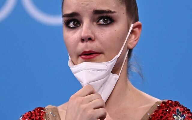 Russia's Dina Averina reacts at the end of the individual all-around final of the Rhythmic Gymnastics event during Tokyo 2020 Olympic Games at Ariake Gymnastics center in Tokyo, on August 7, 2021. (Lionel BONAVENTURE / AFP) Russia's Dina Averina reacts at the end of the individual all-around final of the Rhythmic Gymnastics event during Tokyo 2020 Olympic Games at Ariake Gymnastics center in Tokyo, on August 7, 2021. (Lionel BONAVENTURE / AFP)