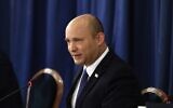 Prime Minister Naftali Bennett speaks at the weekly cabinet meeting in Jerusalem on August 8, 2021. (Ronen Zvulun/Pool/AFP)