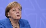 German Chancellor Angela Merkel looks on during a press conference at the Chancellery in Berlin, on August 10, 2021. (Christian Mang/Pool/AFP)