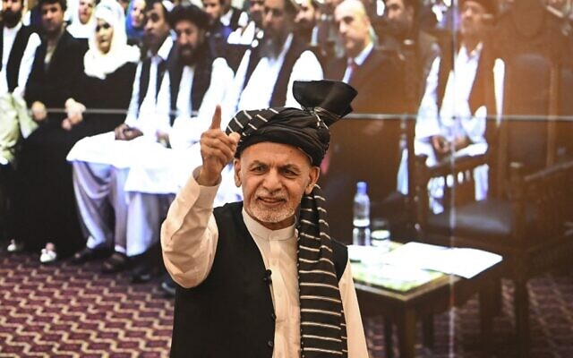 Afghanistan's President Ashraf Ghani gestures during a function at the Afghan presidential palace in Kabul, August 4, 2021. (Sajjad Hussain/AFP) Afghanistan's President Ashraf Ghani gestures during a function at the Afghan presidential palace in Kabul, August 4, 2021. (Sajjad Hussain/AFP)