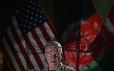 Head of the US Central Command, General Kenneth McKenzie, speaks during a press conference on July 25, 2021, at the former Resolute Support headquarters in the US embassy compound in Kabul. (SAJJAD HUSSAIN / AFP)