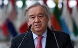 UN Secretary-General Antonio Guterres addresses media representatives at a European Union summit in Brussels, on June 24, 2021. (John Thys/Pool/AFP)