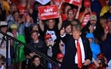 Former US president Donald Trump gives a thumbs-up as he finishes addressing a "Save America" rally at York Family Farms on August 21, 2021 in Cullman, Alabama. (Chip Somodevilla/Getty Images/AFP)