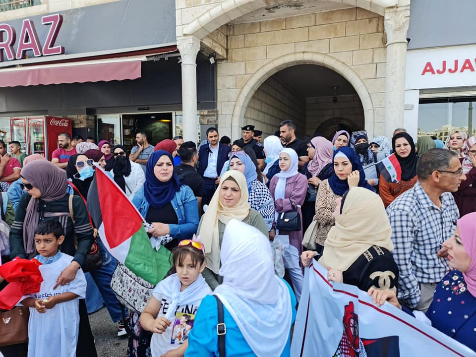 Palestinians protest in front of the Civil Affairs Commission in Ramallah on June 14, 2021 (courtesy) Palestinians protest in front of the Civil Affairs Commission in Ramallah on June 14, 2021 (courtesy)