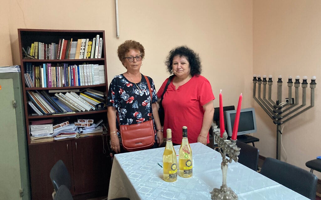 Shelly Vladeva, left, and Rosa Marinova are members of the dwindling Jewish community of Vidin, Bulgaria, which today numbers fewer than a dozen. They no longer use the town's only synagogue, owing to its dilapidated condition. (Jonah Goldman Kay/JTA)