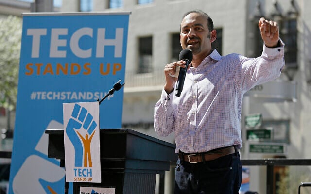 Dilawar Syed, president of the software company Freshdesk, speaks during a Tech Stands Up rally on Pi Day, March 14, 2017, outside City Hall in Palo Alto, California (AP Photo/Eric Risberg) Dilawar Syed, president of the software company Freshdesk, speaks during a Tech Stands Up rally on Pi Day, March 14, 2017, outside City Hall in Palo Alto, California (AP Photo/Eric Risberg)