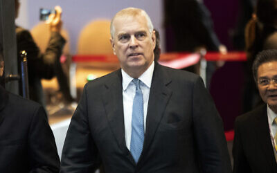 In this Nov. 3, 2019 file photo, Britain's Prince Andrew arrives at ASEAN Business and Investment Summit (ABIS) in Nonthaburi, Thailand (AP Photo/Sakchai Lalit, file)