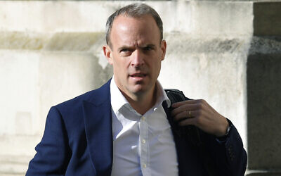 Britain's Foreign Secretary Dominic Raab arrives to attend a cabinet meeting of senior government ministers at the Foreign and Commonwealth Office FCO in London, on September 1, 2020. (Toby Melville/Pool via AP, File) Britain's Foreign Secretary Dominic Raab arrives to attend a cabinet meeting of senior government ministers at the Foreign and Commonwealth Office FCO in London, on September 1, 2020. (Toby Melville/Pool via AP, File)