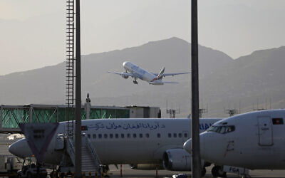 Illustrative: A plane takes off from Hamid Karzai International Airport in Kabul, Afghanistan, July 4, 2021.  (AP/Rahmat Gul)