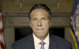 In this image taken video provided by Office of the NY Governor, New York Gov. Andrew Cuomo makes a statement on a pre-recorded video, released Tuesday, Aug. 3, 2021, in New York. (Office of the NY Governor via AP)