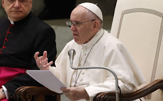 Pope Francis speaks during his weekly general audience in the Paul VI hall at the Vatican, August 4, 2021. (AP Photo/Riccardo De Luca)