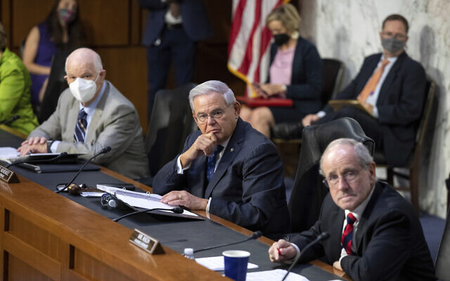 Members of the Senate Foreign Relations Committee, from left, Sen. Ben Cardin, Sen. Bob Menendez and Sen. Jim Risch, meet on Capitol Hill in Washington on Aug. 4, 2021. (AP Photo/Amanda Andrade-Rhoades) Members of the Senate Foreign Relations Committee, from left, Sen. Ben Cardin, Sen. Bob Menendez and Sen. Jim Risch, meet on Capitol Hill in Washington on Aug. 4, 2021. (AP Photo/Amanda Andrade-Rhoades)
