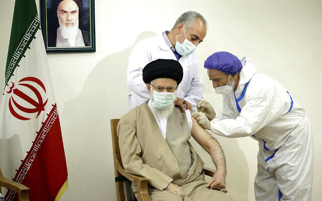 In this June 25, 2021 file photo, released by the official website of the Office of the Iranian Supreme Leader, Supreme Leader Ayatollah Ali Khamenei receives a shot of the Coviran Barekat COVID-19 vaccine in Tehran, Iran. (Office of the Iranian Supreme Leader via AP, File) In this June 25, 2021 file photo, released by the official website of the Office of the Iranian Supreme Leader, Supreme Leader Ayatollah Ali Khamenei receives a shot of the Coviran Barekat COVID-19 vaccine in Tehran, Iran. (Office of the Iranian Supreme Leader via AP, File)