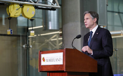 Secretary of State Antony Blinken speaks about infrastructure investment at the University of Maryland's A. James Clark School of Engineering on Aug. 9, 2021, in College Park, Md. (AP Photo/Patrick Semansky, Pool)