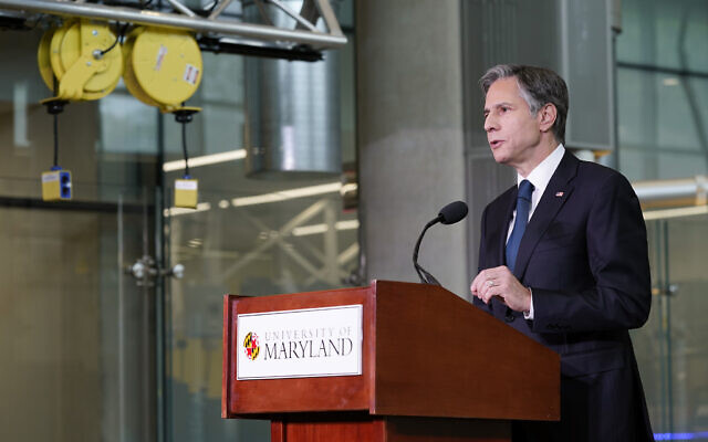 Secretary of State Antony Blinken speaks about infrastructure investment at the University of Maryland's A. James Clark School of Engineering on Aug. 9, 2021, in College Park, Md. (AP Photo/Patrick Semansky, Pool) Secretary of State Antony Blinken speaks about infrastructure investment at the University of Maryland's A. James Clark School of Engineering on Aug. 9, 2021, in College Park, Md. (AP Photo/Patrick Semansky, Pool)