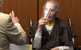 In this still image taken from the Law & Crime Network court video, real estate heir Robert Durst asks if he can remove his face mask during his murder trial on Aug. 9, 2021, in Los Angeles County Superior Court in Inglewood, California (Law & Crime Network via AP, Pool)