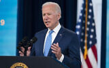 US President Joe Biden delivers remarks on the full FDA approval of the Pfizer-BioNTech coronavirus vaccine, in the South Court Auditorium on the White House campus, August 23, 2021, in Washington. (AP Photo/Evan Vucci)