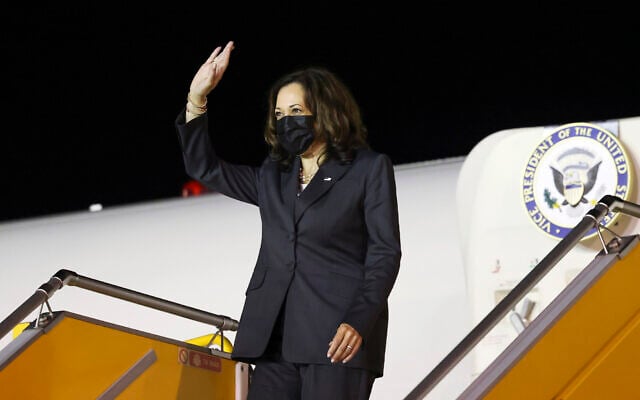 US Vice President Kamala Harris leaves her plane as she arrives at the airport in Hanoi, Vietnam, on August 24, 2021. (Evelyn Hockstein/Pool Photo via AP) US Vice President Kamala Harris leaves her plane as she arrives at the airport in Hanoi, Vietnam, on August 24, 2021. (Evelyn Hockstein/Pool Photo via AP)