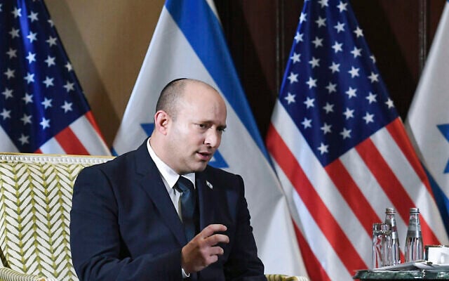 Israeli Prime Minister Naftali Bennett at the Willard Hotel in Washington, Wednesday, Aug. 25, 2021. (Olivier Douliery/Pool via AP) Israeli Prime Minister Naftali Bennett at the Willard Hotel in Washington, Wednesday, Aug. 25, 2021. (Olivier Douliery/Pool via AP)