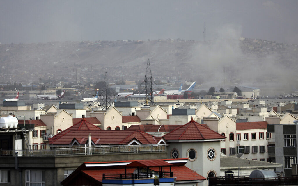 Smoke rises from a deadly explosion outside the airport in Kabul, Afghanistan on Aug. 26, 2021. (AP/Wali Sabawoon) Smoke rises from a deadly explosion outside the airport in Kabul, Afghanistan on Aug. 26, 2021. (AP/Wali Sabawoon)