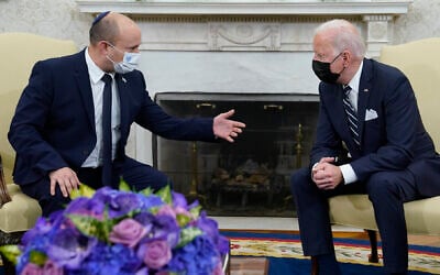 US President Joe Biden (right) meets with Prime Minister Naftali Bennett in the Oval Office of the White House, on Friday, August 27, 2021, in Washington, DC. (AP Photo/Evan Vucci)