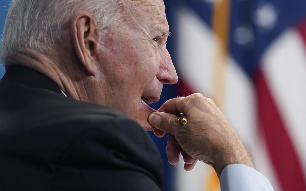 US President Joe Biden listens during a virtual meeting with FEMA Administrator Deanne Criswell and governors and mayors of areas impacted by Hurricane Ida, in the South Court Auditorium on the White House campus, August 30, 2021, in Washington. (AP Photo/Evan Vucci) US President Joe Biden listens during a virtual meeting with FEMA Administrator Deanne Criswell and governors and mayors of areas impacted by Hurricane Ida, in the South Court Auditorium on the White House campus, August 30, 2021, in Washington. (AP Photo/Evan Vucci)