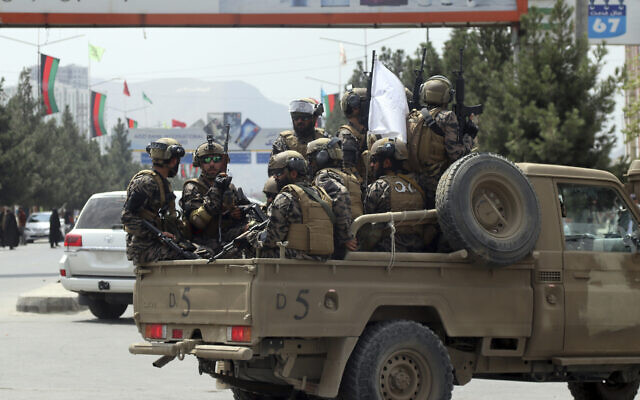 Taliban special forces arrive at the Hamid Karzai International Airport after the US military's withdrawal, in Kabul, Afghanistan, on August 31, 2021. (AP/Khwaja Tawfiq Sediqi)