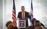 Israeli Ambassador to the UN Gilad Erdan speaks to a group of American Jewish community leaders in New York, on June 27, 2021. (Shahar Azran)