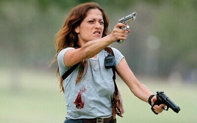 Israeli actress Orna Fitousi, during the filming of a movie in 2013. (Moshe Shai/ FLASH90)