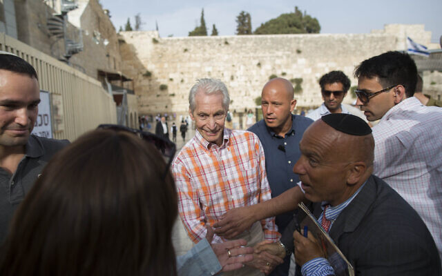 Charlie Watts, drummer for The Rolling Stones, seen visiting the Western Wall in Jerusalem's Old City on Tuesday, June 3, 2014, a day before the band's concert in Tel Aviv. (Yonatan Sindel/Flash 90) Charlie Watts, drummer for The Rolling Stones, seen visiting the Western Wall in Jerusalem's Old City on Tuesday, June 3, 2014, a day before the band's concert in Tel Aviv. (Yonatan Sindel/Flash 90)