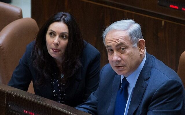 Then-prime minister Benjamin Netanyahu (R) and then-culture minister Miri Regev in the Knesset on February 8, 2016. (Yonatan Sindel/Flash90) Then-prime minister Benjamin Netanyahu (R) and then-culture minister Miri Regev in the Knesset on February 8, 2016. (Yonatan Sindel/Flash90)