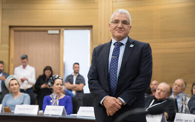 Dr. Salman Zarka attends a ceremony at the Knesset honoring the torch lighters of the 71th Independence Day state ceremony at Mount Herzl, May 6, 2019. (Noam Revkin Fenton/Flash90)